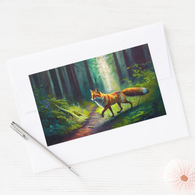 Rothaarige Schönheit auf der Jagd, Waldbewohner Rechteckiger Aufkleber (Umschlag)