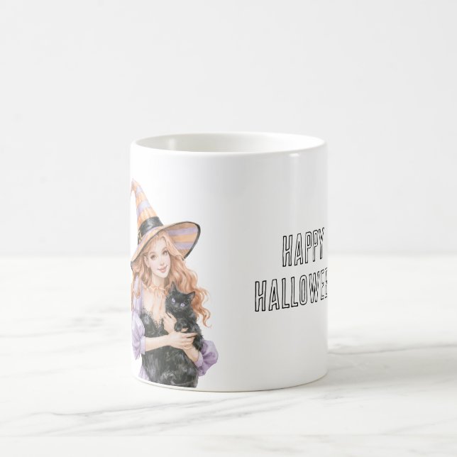Rothaarige schwarze Katze Halloween Kaffeetasse (Mittel)