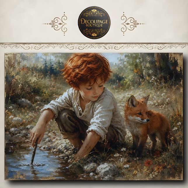Rothaariger Junge Fuchs Walddecoupage Seidenpapier (Redhead Boy Fox Woodland Decoupage Tissue Paper)