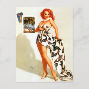 Rothaariger Reisender Pin Up Postkarte