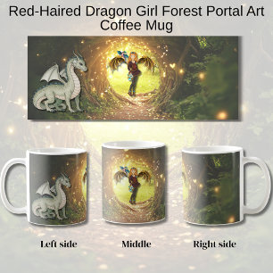 Rothaariges Drachenmädchen Waldportal Kunst Kaffeetasse