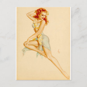 Rothaariges hawaiianisches Kostüm Pin Up Postkarte