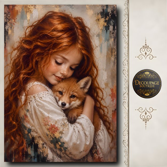 Rothaariges Mädchen Baby Fuchs Decoupage Seidenpapier (Redhead Girl Baby Fox Decoupage Tissue Paper)