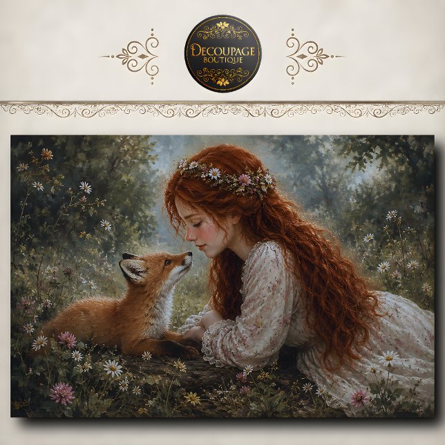 Rothaariges Mädchen Fox Meadow Decoupage Seidenpapier (Redhead girl Fox Meadow Decoupage Tissue Paper)