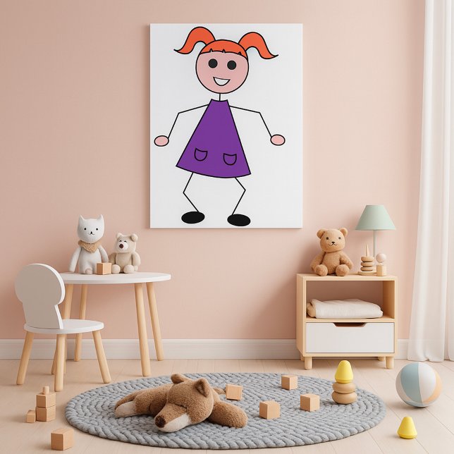 Rothaariges Mädchen-Strichmännchen in lila Kleid Poster (Von Creator hochgeladen)
