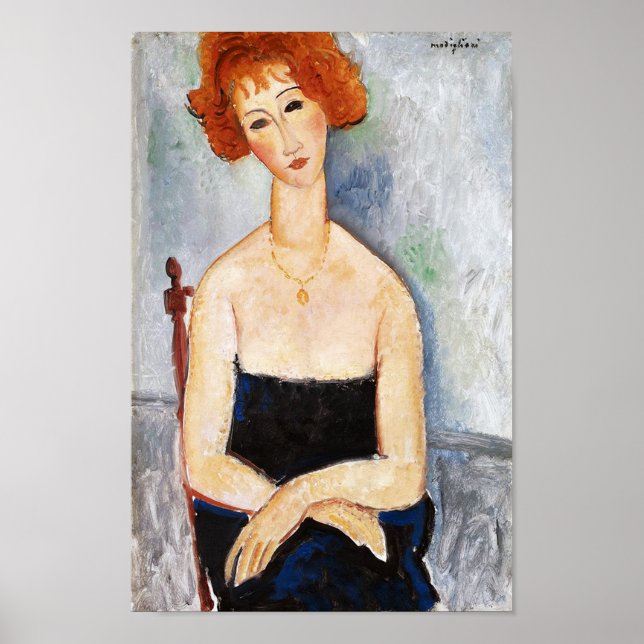 Rothaarweibchen mit einem Pendant, Modigliani Poster (Vorne)