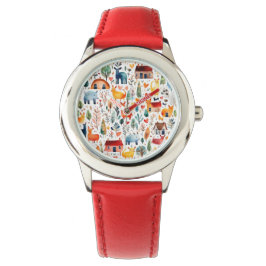 Rothäuser und Häuser niedliche Papierblätter Armbanduhr