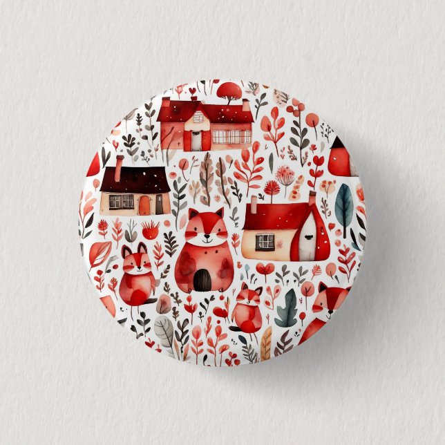 Rothäuser und Häuser niedliche Papierblätter Button (Vorderseite)
