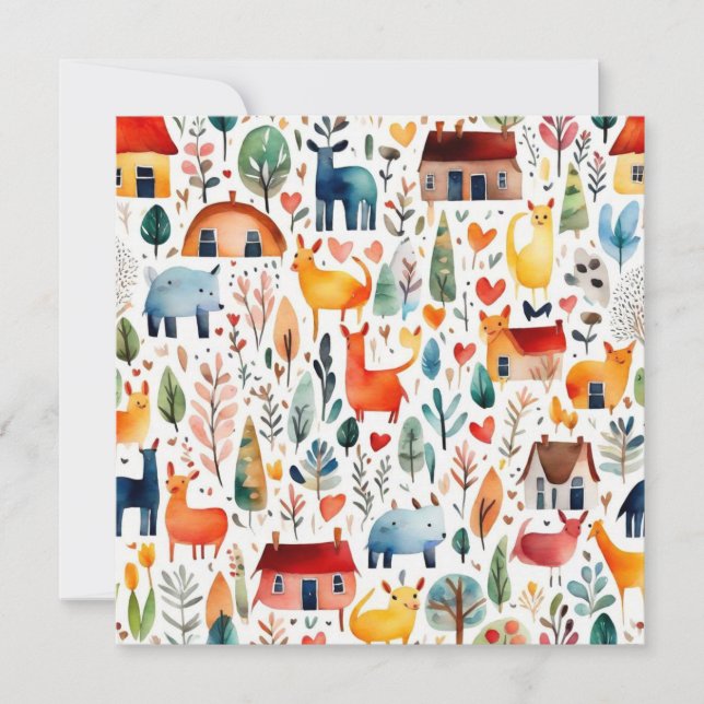 Rothäuser und Häuser niedliche Papierblätter Einladung (Vorderseite)