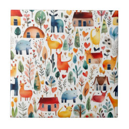 Rothäuser und Häuser niedliche Papierblätter Fliese