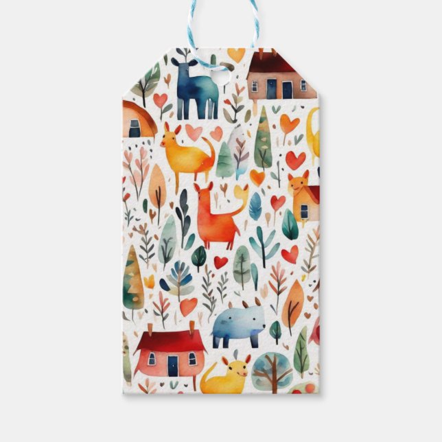 Rothäuser und Häuser niedliche Papierblätter Geschenkanhänger (Vorderseite)