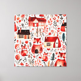 Rothäuser und Häuser niedliche Papierblätter Leinwanddruck