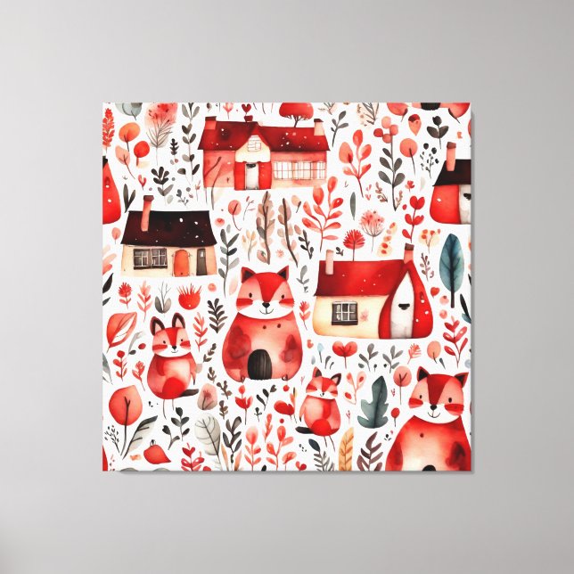 Rothäuser und Häuser niedliche Papierblätter Leinwanddruck (Vorderseite)