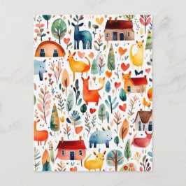 Rothäuser und Häuser niedliche Papierblätter Postkarte