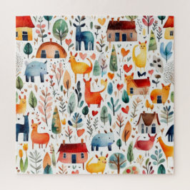 Rothäuser und Häuser niedliche Papierblätter Puzzle