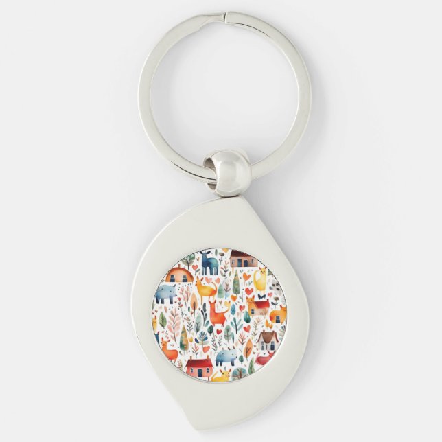 Rothäuser und Häuser niedliche Papierblätter Schlüsselanhänger (Vorderseite)