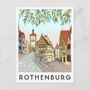 Rothenburg Deutschland Stadtansicht Reiseillustrat Postkarte