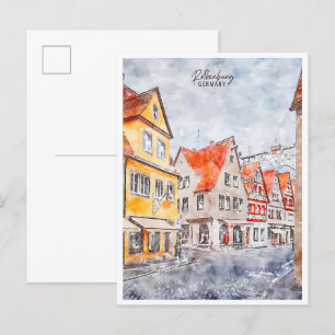 Rothenburg Deutschland Vintage Reise Aquarell Postkarte