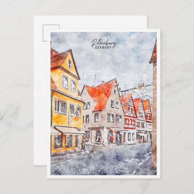 Rothenburg Deutschland Vintage Reise Aquarell Postkarte (Vorne/Hinten)