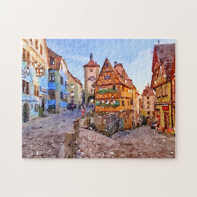 Rothenburg ob der Tauber Wasserfarbenpuzzle Puzzle (Horizontal)