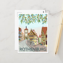Rothenburg Town View Travel Illustration Postkarte