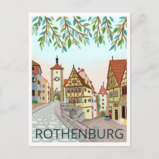 Rothenburg Town View Travel Illustration Postkarte (Vorderseite)