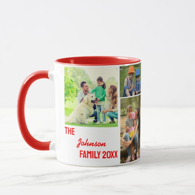 Rotkalligraphie-Familienfotografie Tasse (Links)