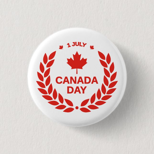 Rotkanadisches Ahornblatt 1. Juli Button (Vorderseite)