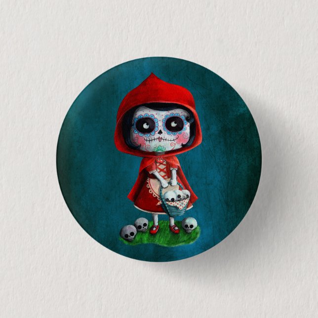 Rotkäppchen Dia de Los Muertos Little Button (Vorderseite)