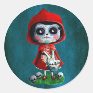 Rotkäppchen Dia de Los Muertos Little Runder Aufkleber