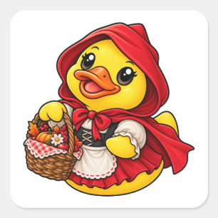 Rotkäppchen-Gummiente Quadratischer Aufkleber