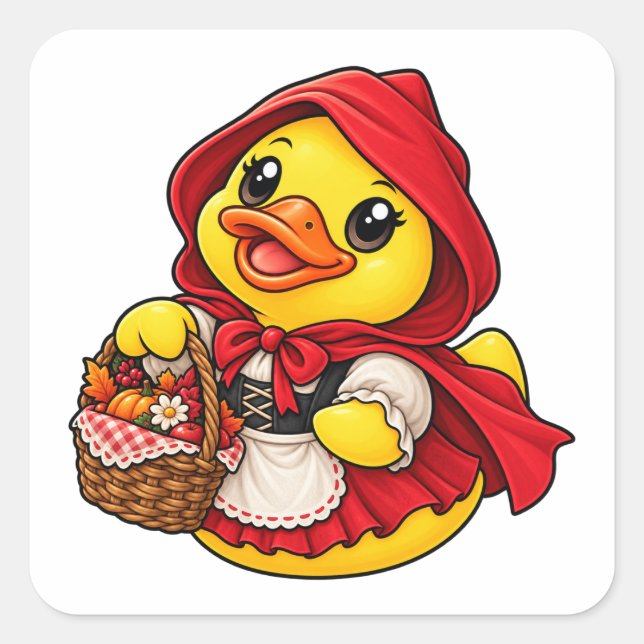 Rotkäppchen-Gummiente Quadratischer Aufkleber (Vorderseite)