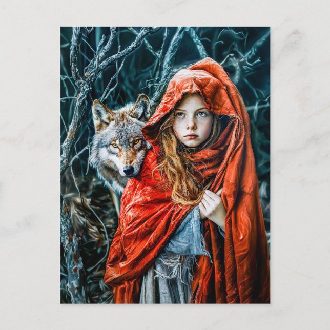Rotkäppchen mit dem Wolf Postkarte (Vorderseite)