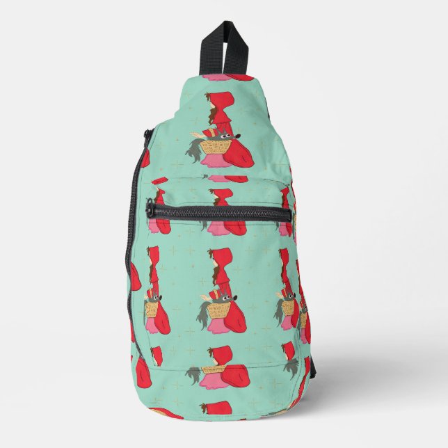 Rotkäppchen mit Wolf im Korb Crossbody Bag (Vorderseite)