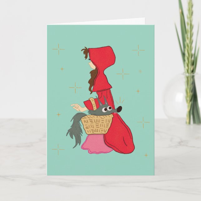 Rotkäppchen mit Wolf im Korb Karte (Vorderseite)