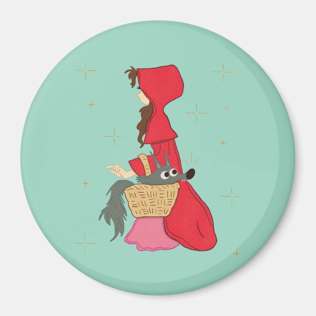Rotkäppchen mit Wolf im Korb Magnet (Vorne)