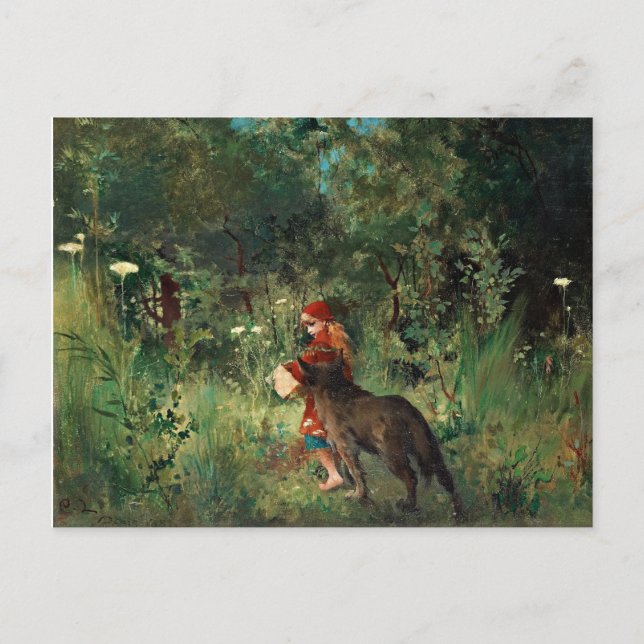 Rotkäppchen mit Wolf Postkarte (Vorderseite)