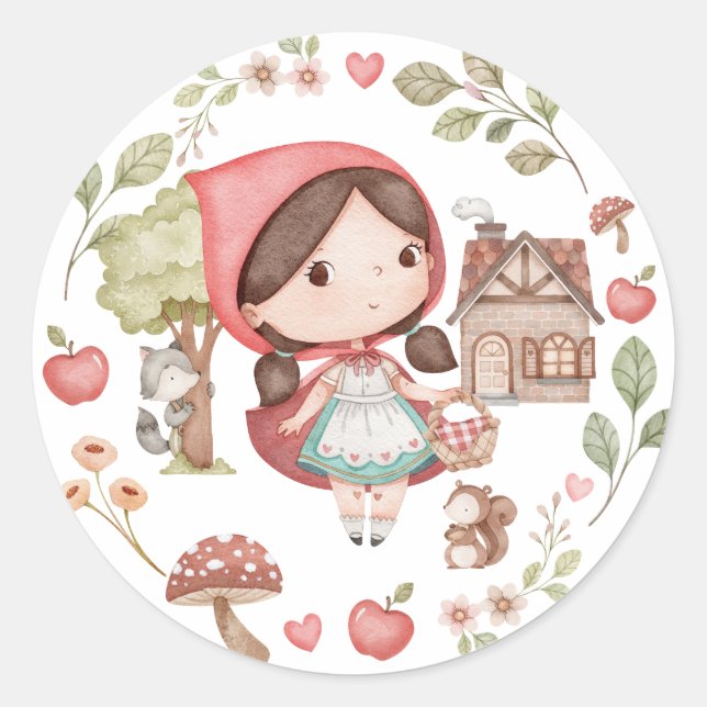 Rotkäppchen Niedlich Whimsical Runder Aufkleber (Vorderseite)