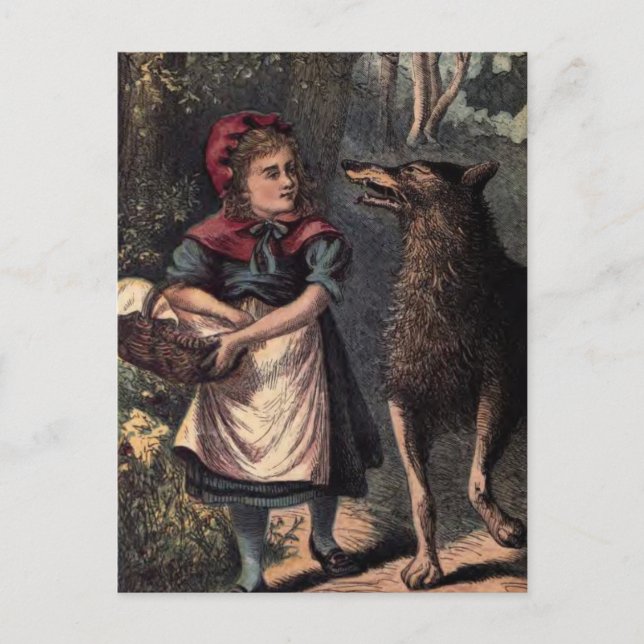 Rotkäppchen trifft den Wolf Postkarte (Vorderseite)