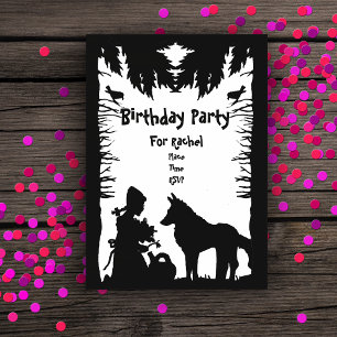 Rotkäppchen Wolf Bäume Geburtstag Schwarz Weiß Acryleinladungen