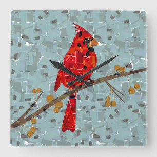Rotkardinal, der Vogel des Weihnachtsfestes Quadratische Wanduhr
