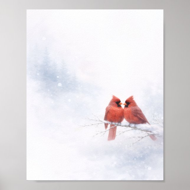 Rotkardinal-Winter-Aquarell-Wertposter  Poster (Vorne)