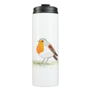Rotkehlchen Aquarell Winter Weihnachtsvogel Waldla Thermosbecher