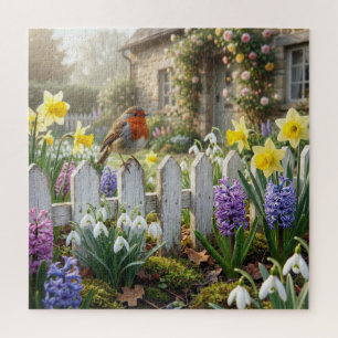 Rotkehlchen auf einem Gartenzaun Puzzle