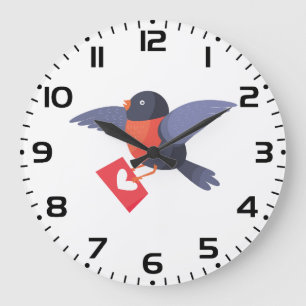 Rotkehlchen fliegt mit rotem Herz Liebesbrief Große Wanduhr
