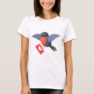 Rotkehlchen fliegt mit rotem Herz Liebesbrief T-Shirt