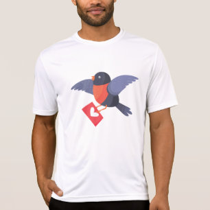 Rotkehlchen fliegt mit rotem Herz-Liebesbrief T-Shirt