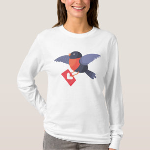 Rotkehlchen fliegt mit rotem Herz-Liebesbrief T-Shirt