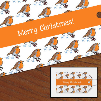 Rotkehlchen Frohe Weihnachten! Muster Geschenkanhänger