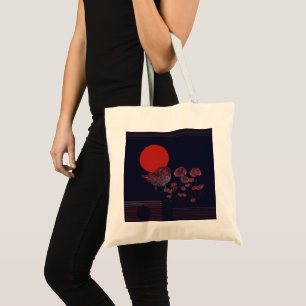 Rotkehlchen-Illustration mit roter Sonne Tragetasche